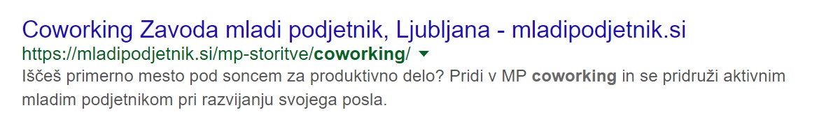 primer naslova v Googlu