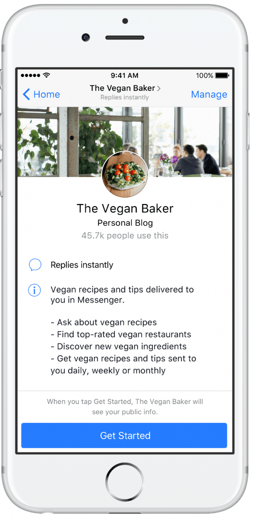 Facebook Messenger Vegan Baker